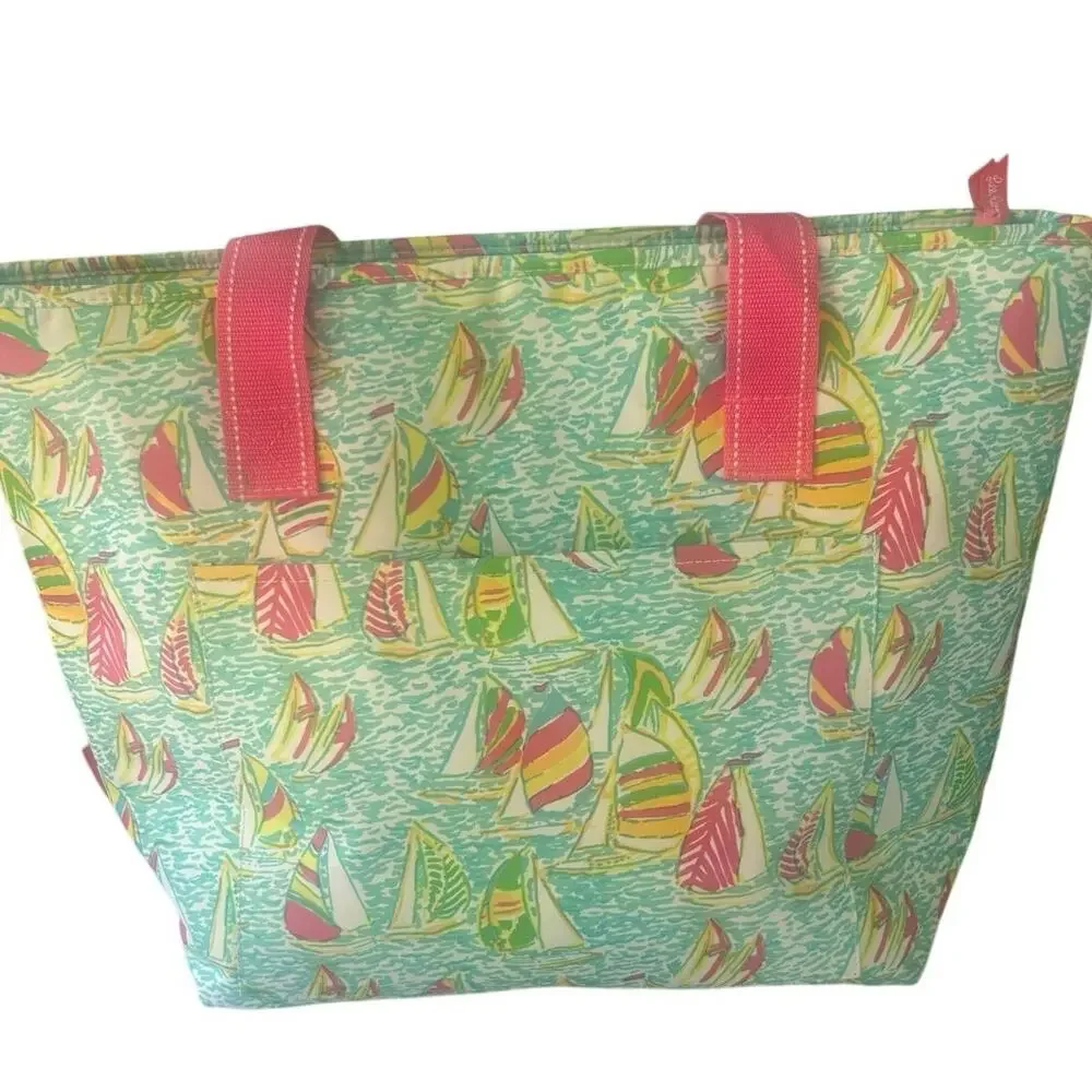 Lilly Pulitzer Insulated Tote Bag Sailboat Print Beach Cooler Bag + Corkscrew